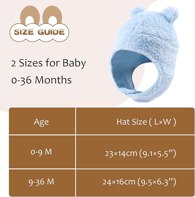 Bear Baby Winter Hat Toddler Earflap Beanie Unisex Infant Snow Cap Warm Fleece Kids Trapper Hats for Girls Boys 0-36M