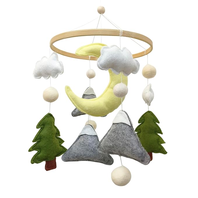 Moon Baby Mobile for Crib, Felt Baby Crib Mobile for Boys Girls, Baby Mobile for 0-5 Months,Nursery Decor Theme for Infant Bedroom Hanging(Mountain Cloud Mobile Hanger)