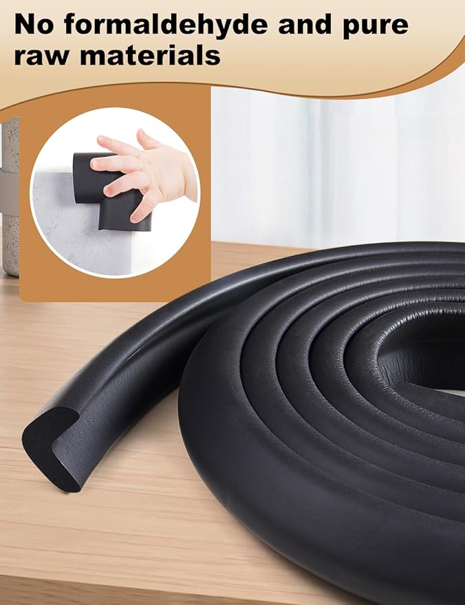 Foam Corner Protector for The Fireplace Hearths Edge and Corner Guard, with Retardant Materials Foam Safety Bumpers Baby Proofing (Black)