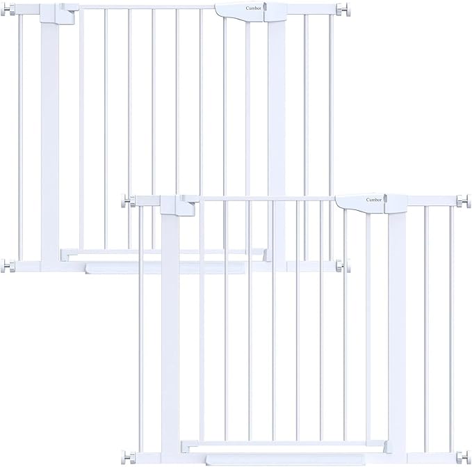Cumbor 2 Pack 29.7-40.6"(Extensions Included) Baby Gate for Stairs, Mom's Choice Awards Winner-Auto Close Dog Gate for doorways, Pressure Mounted Pet Gate Indoor, Wide Safety Child Gate for Dog,White