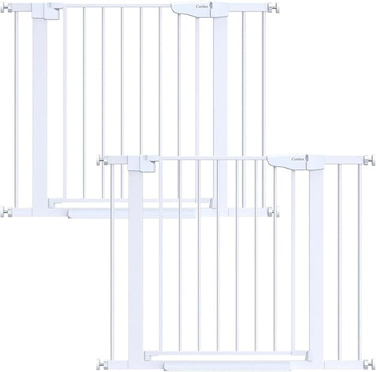 Cumbor 2 Pack 29.7-40.6"(Extensions Included) Baby Gate for Stairs, Mom's Choice Awards Winner-Auto Close Dog Gate for doorways, Pressure Mounted Pet Gate Indoor, Wide Safety Child Gate for Dog,White