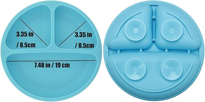 PandaEar Divided Unbreakable Silicone Baby and Toddler Plates - 3 Pack - Non-Slip - Dishwasher and Microwave Safe - Silicone (Blue Green Yellow)