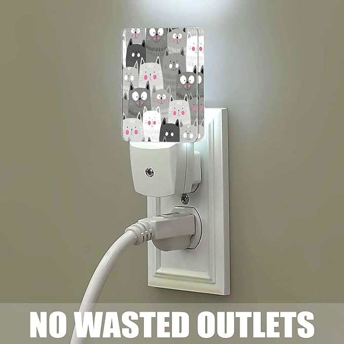 Gray Cartoon Cat Night Light Plug in Wall Lamp Smart Dusk to Dawn Sensor for Home Decorative, Kids Room Bedroom Bathroom Kitchen Hallway Gifts