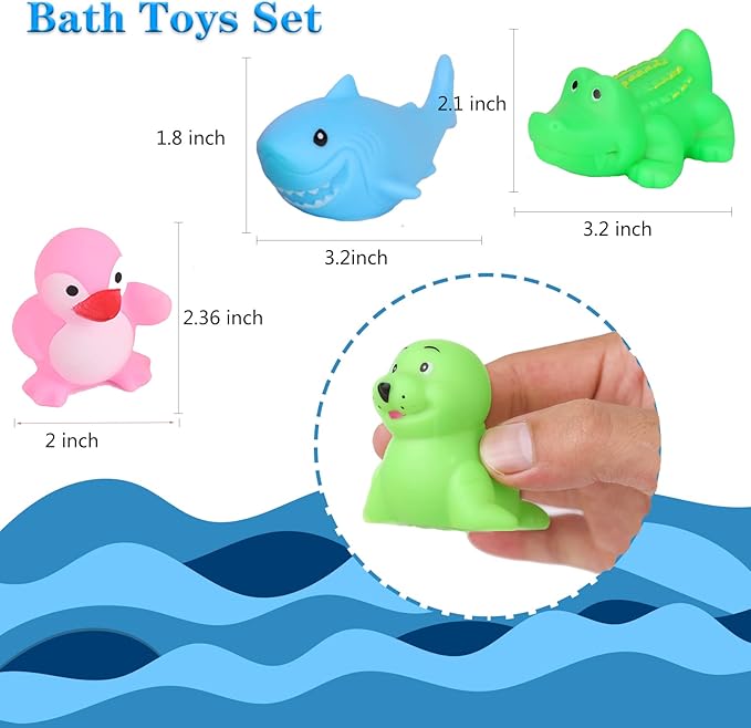 18 PCS Preschool Bath Toys Set for Toddlers Kids 1-3 2-4, Rubber Cute Sea Animals, Rubber Duck Toy for Infants 6-12 Months, Bathtub Toys for 1 Year Old,Baby Pool Floating Toy for Kids Party Decoration