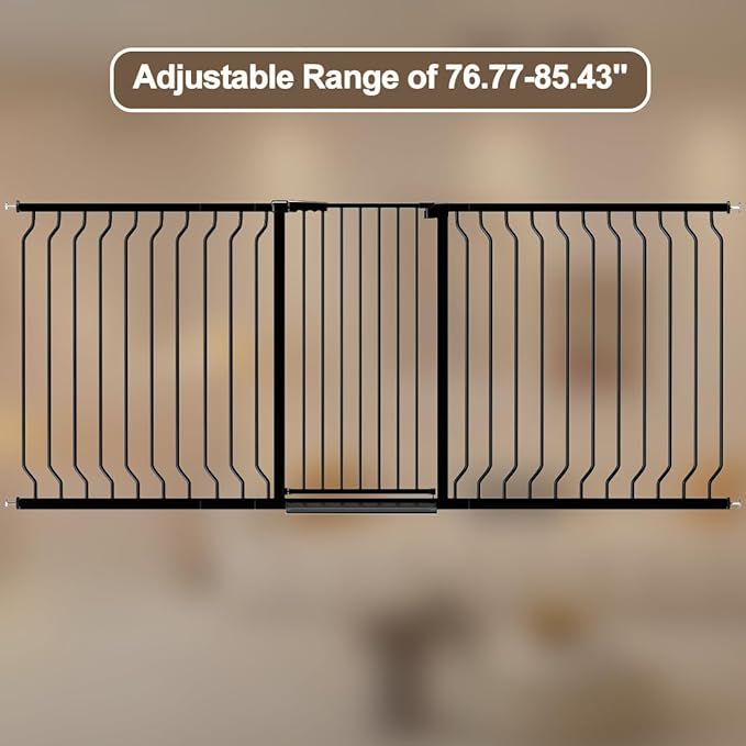 ALLAIBB Black 40.55" Extra Tall Wide 76.77-85.43" Baby Gate Pressure Mounted Walk Through Child Kids Safety Toddler Tension Pet Dog Gates with Extension for Doorways Kitchen