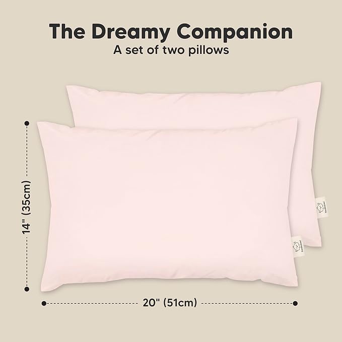 KeaBabies 2-Pack Toddler Pillow 14x20 - Soft Organic Cotton Kids Travel Bed Pillows for Sleeping, School, Nap, Machine Washable, Toddlers 2 to 5, Pillowcase Sold Separately (Mist Pink)
