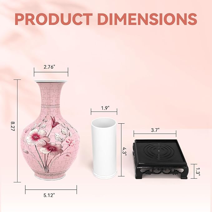 3D Puzzles Vase for Adults, Crafts for Adults, 164 Pieces Plastic DIY Unique Flower Vase with LED Light House Warming Gift Birthday Gifts for Flower Arrangements and Home Decor (Pink)