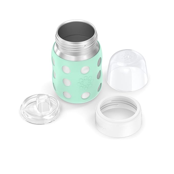 Lifefactory 8-Ounce Stainless-Steel Vacuum-Insulated Wide-Neck Baby Bottle with Sippy Nipple, Mint (LS2251WMI4)