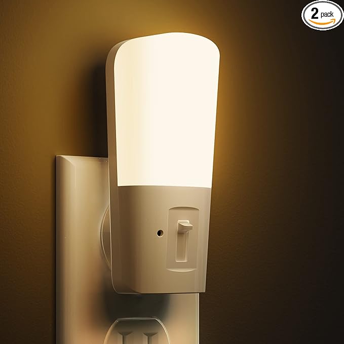 LOHAS Plug in Night Light, Dimmable LED Night Lights With Dusk to Dawn Sensor, Soft White 3000K Sleep Nightlight, Adjustable Brightness 5-80lm Mini Light for Nursery Kids Room Hallway Kitchen, 2 Pack