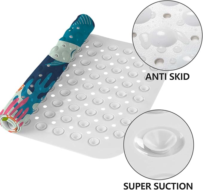 LNOND Bath Mat for Tub for Kids, Ocean Sharks Bathtub Mat, Kids Bath Mats for Bathroom Non Slip with Drain Holes and Suction Cups,Machine Washable (40 X 16 Inch)