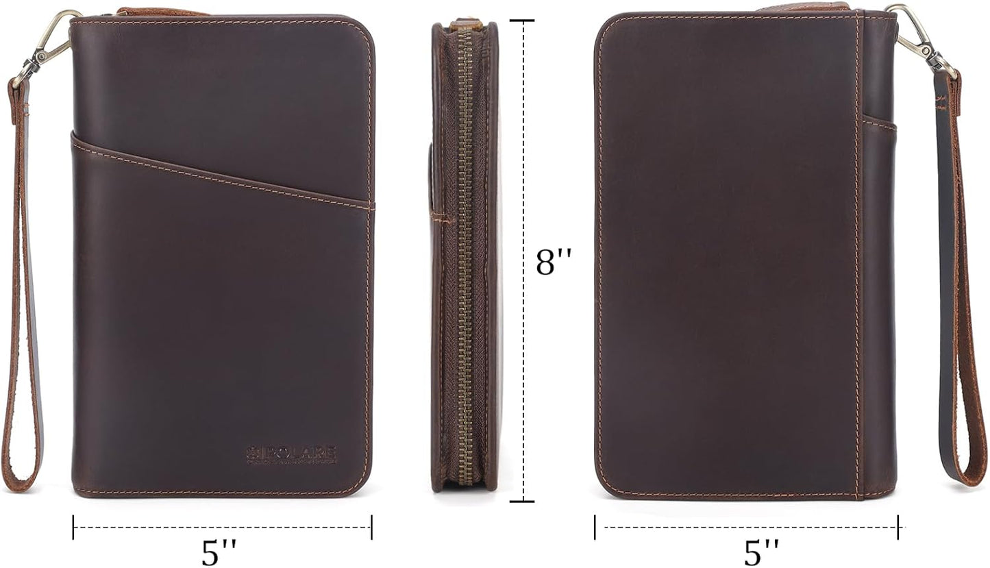 Polare Full Grain Leather Passport Holder Cover Case for Men and Women RFID Blocking Family Travel Wallet Holds 6 Passports