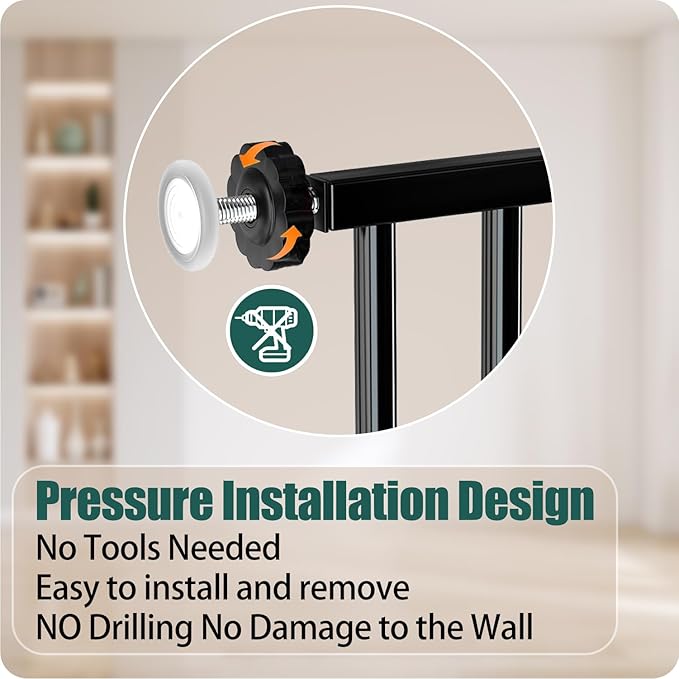 76.3-81 Inch Extra Wide Baby Gate, Pressure Mounted No Drill, Extra Wide Safety Gate for Large Entries, Black Metal with Extension Kit