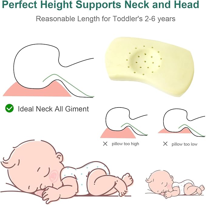 Soft Toddler Pillow for Sleeping (14.5'' x 8.4'') with Removable Cover – Ideal for Travel & Nursery, Cuddly Bear Design – Perfect for Ages 1-2 Years