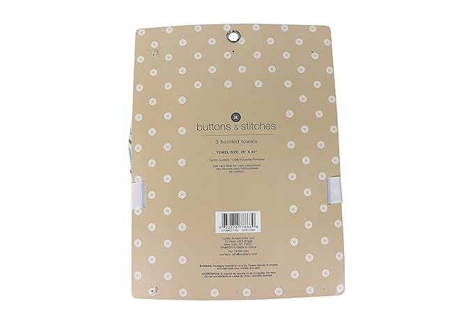 Cudlie Buttons & Stitches Baby Boy 3 Pack Rolled/Carded Hooded Towels in Dog Gone Cute Print, GS71722