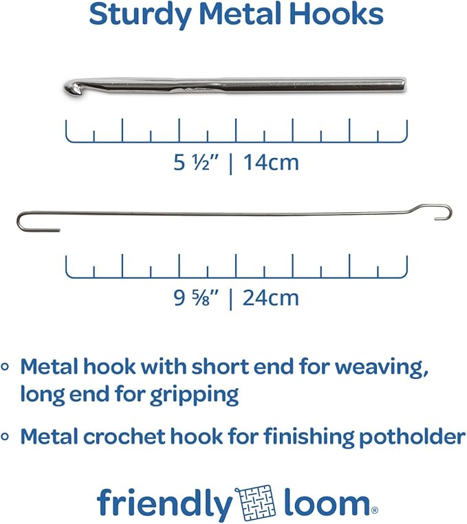 Friendly Loom 7” Traditional Potholder Weaving Kit | Sturdy Metal Loom and Quality Cotton Weaving Loops in Rainbow Colors | Complete Kit to Weave 2 Functional Potholders | Made in the USA