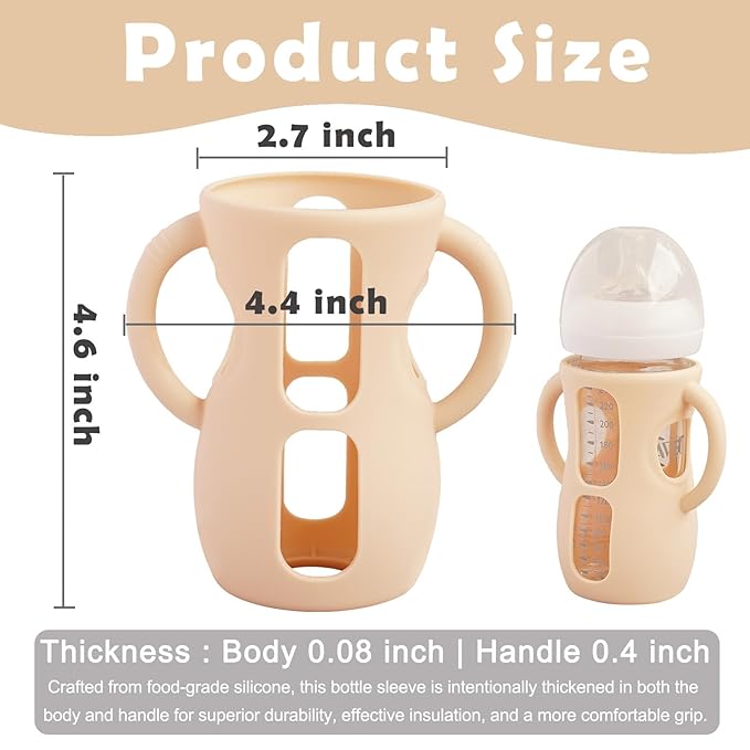4 Pack Silicone Sleeves for Avent Natural Glass Baby Bottles, Anti Breakage Bottle Holder, Compatible with Philips Avent Glass Natural Baby Bottles (Apricot+Pink+Purple+Orange, 8 OZ)
