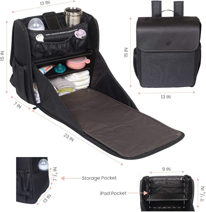 Lulyboo Convertible Diaper Bag Backpack with Changing Station & Removable Caddy - Reinforced Stitching, Insulated Bottle Pockets, Stroller Attachments, Angled Cell Phone Storage, Stylish & Durable