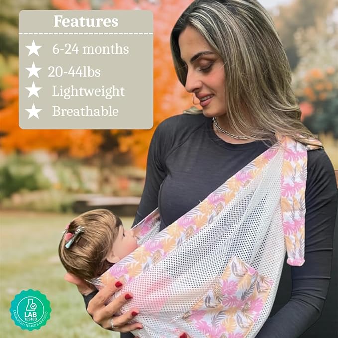 Baby to Toddler Sling Carrier, Toddler Carrier 25-60 lbs – Baby Travel Essential, Adjustable Mesh Sling with Secure Safety Buckle & Comfortable Hip Sling with One Hand Support – Tropical Pink