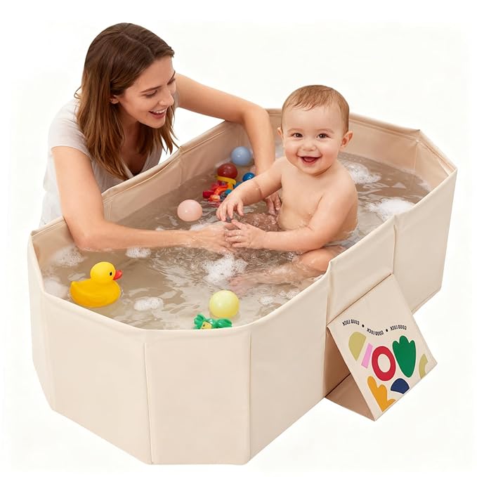 Foldable Baby Bathtub, RONBEI Collapsible Baby Bath Tube Portable Toddler Newborn Bathtub for Shower, Newborn Infant Bathtub with Non-Slip Base