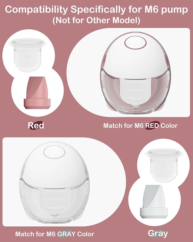 8PC M6 Breast Pump Replacement Accessories, Including 6pcs Duckbill Valve and 2pcs Diaphragms for Momcozy Mobile Style | M6, Replace for Momcozy Pump Parts, Not Original Parts, 8PC Red