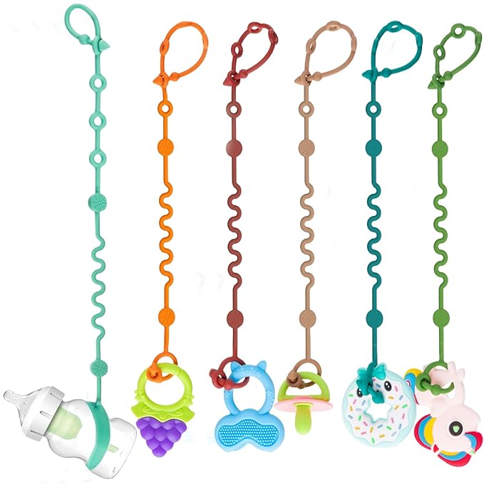 Toy Straps for Baby, Adjustable Toy Holder for Stroller Accessories, Silicone Baby Tether Pacifier Clip, No Throw Baby Travel Essential Leash for High Chair, Car Seat (6-Pack)