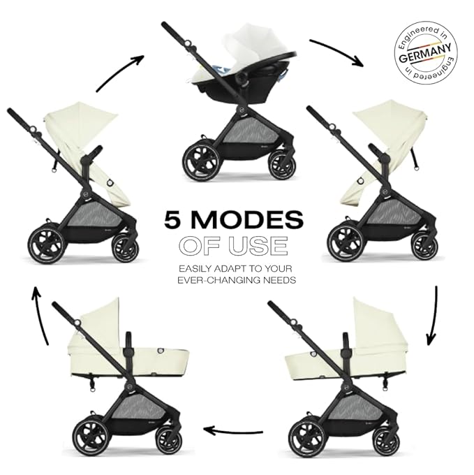 Cybex EOS 5-in-1 Travel System Stroller + Lightweight Aton G Infant Car Seat, Seashell Beige