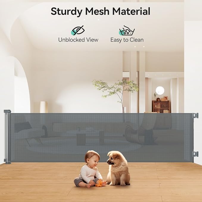 COMOMY 118" Retractable Baby Gates Extra Wide, Retractable Dog Gate for Large Openings, Extra Long Dog Gates for The House, Extra Large Mesh Pet Gate for Stairs, Doorways, Hallways, Indoor&Outdoor