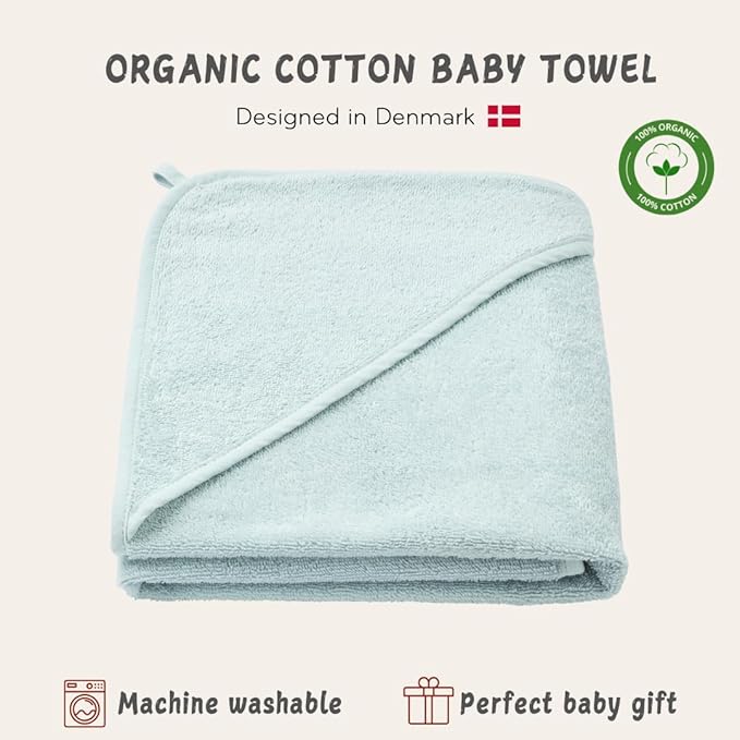 Organic Cotton Baby Hooded Towel - Super-Soft and Absorbent Bath Towel for Newborn, Boy, Girl - 32" x 32" (Baby Blue)