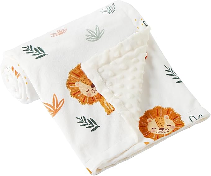 iEvolve Baby Nursery Bed Blankets Ultra Soft Double Layer Mini Blanket Minky Blanket Receiving Blankets Shower Gifts(Lion,45 * 60in)