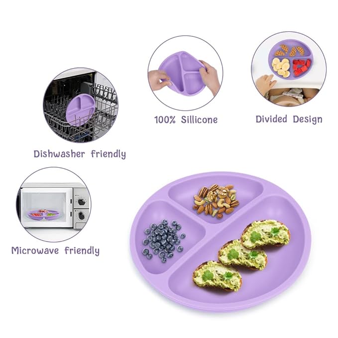 Vicloon Suction Plates, 2 Pcs Baby Toddler Plate, 100% Food Grade Silicone BPA Free Baby Plates, Divided Plate Design, Silicone Grip Dish Microwave & Dishwasher Safe