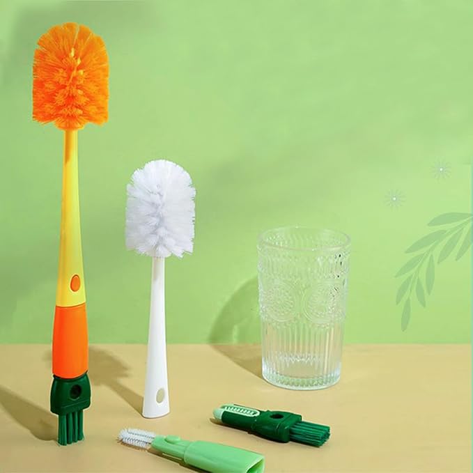Multi-Role Bottle Brush, Long Handle Bottle Brush Cleaner, Flexible Scrub Brush for Water Bottles, Glasswares, Cup, Safe On Multiple Types of Vacuum Cup, Baby Bottles, Vases 2Pcs (4-in-1)
