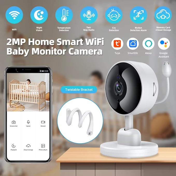 Security Camera for Home Baby Monitor, 1080p HD Video WiFi Indoor Camera with Motion Detection, 2-Way Audio Siren, Night Vision, Cry Detection/Temperature Detection