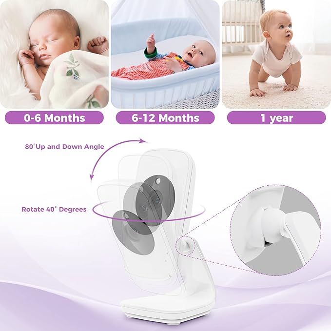 Baby Monitor Video Baby Monitor with Camera and Audio No WiFi 5" LCD Screen, Two-Way Audio, Night Vision,1000ft Range, 2X Zoom Temperature Display, Lullaby Elderly Pet