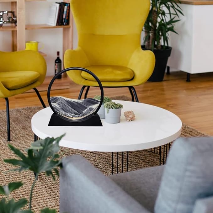 Aoderun Moving Sand Art Picture Round Glass 3D Deep Sea Sandscape in Motion Display Flowing Sand Frame Relaxing Desktop Home Office Work Decor (7", New Black)