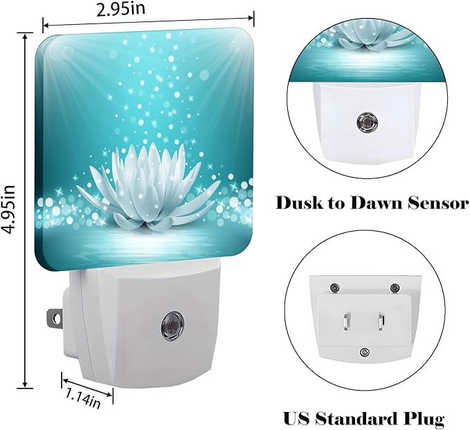 Sparkle Blue Zen Lotus Flower Night Light,Plug Into Wall Decor for Stairway,Hallway,Kitchen,Dusk to Dawn Sensor Nightlights for Boys/Girls/Women/Men Room Gifts