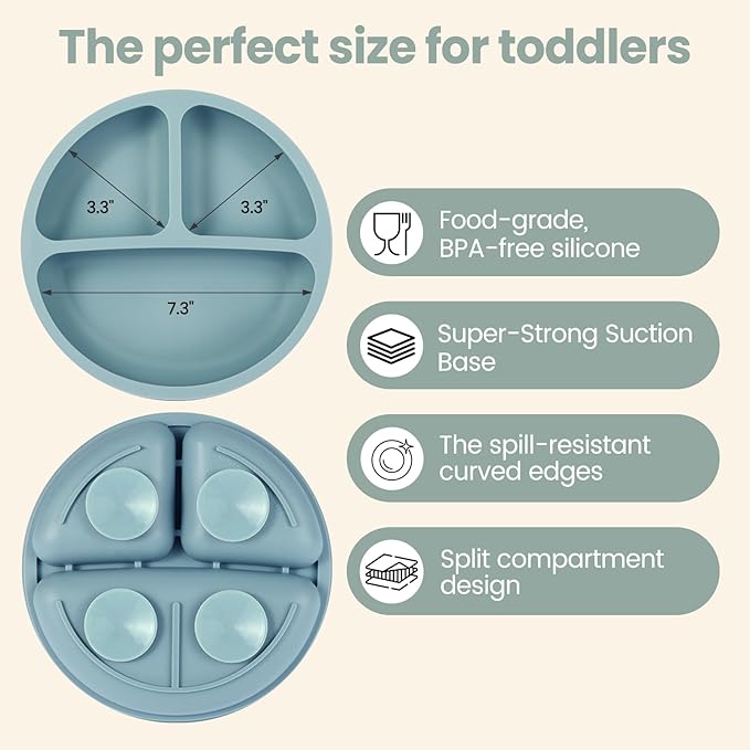 2 Pack Baby Plates with Suction, 2 Pack Silicone Forks and Spoons Set, Baby Led Weaning Supplies, BPA Free, Toddler Utensils for Feeding Essentials