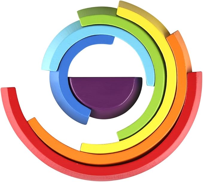 Coogam Wooden Rainbow Stacker Nesting Puzzle Blocks - Tunnel Stacking Game Building Creative Color Shape Matching Jigsaw Learning Toy Set Board Early Development Gift for Kids Boy Girl