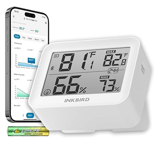 Temperature Hygrometer Monitor, Hygrometer Thermometer, Remote APP Control Greenhouse Accessories Room Temperature Monitor, Room Thermometer for Baby Nursery, 1 Years Data Storage Export, LCD