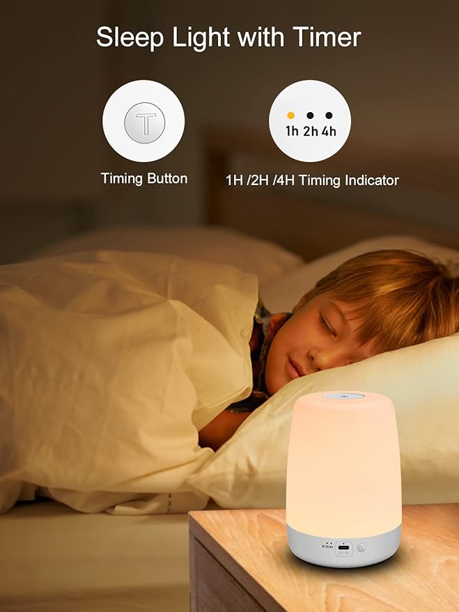 Night Light for Kids & Nursery - Rechargeable Touch Lamp, Portable Nursing Lamp with Soft & Warm Light for Newborn, 3 Timers, Up to 200H