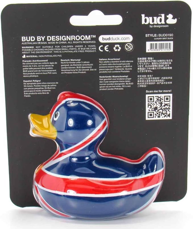 Brit Rubber Duck Bath Toy by Bud Duck | Elegant Gift Packaging - British and Proud! | Child Safe | Collectable
