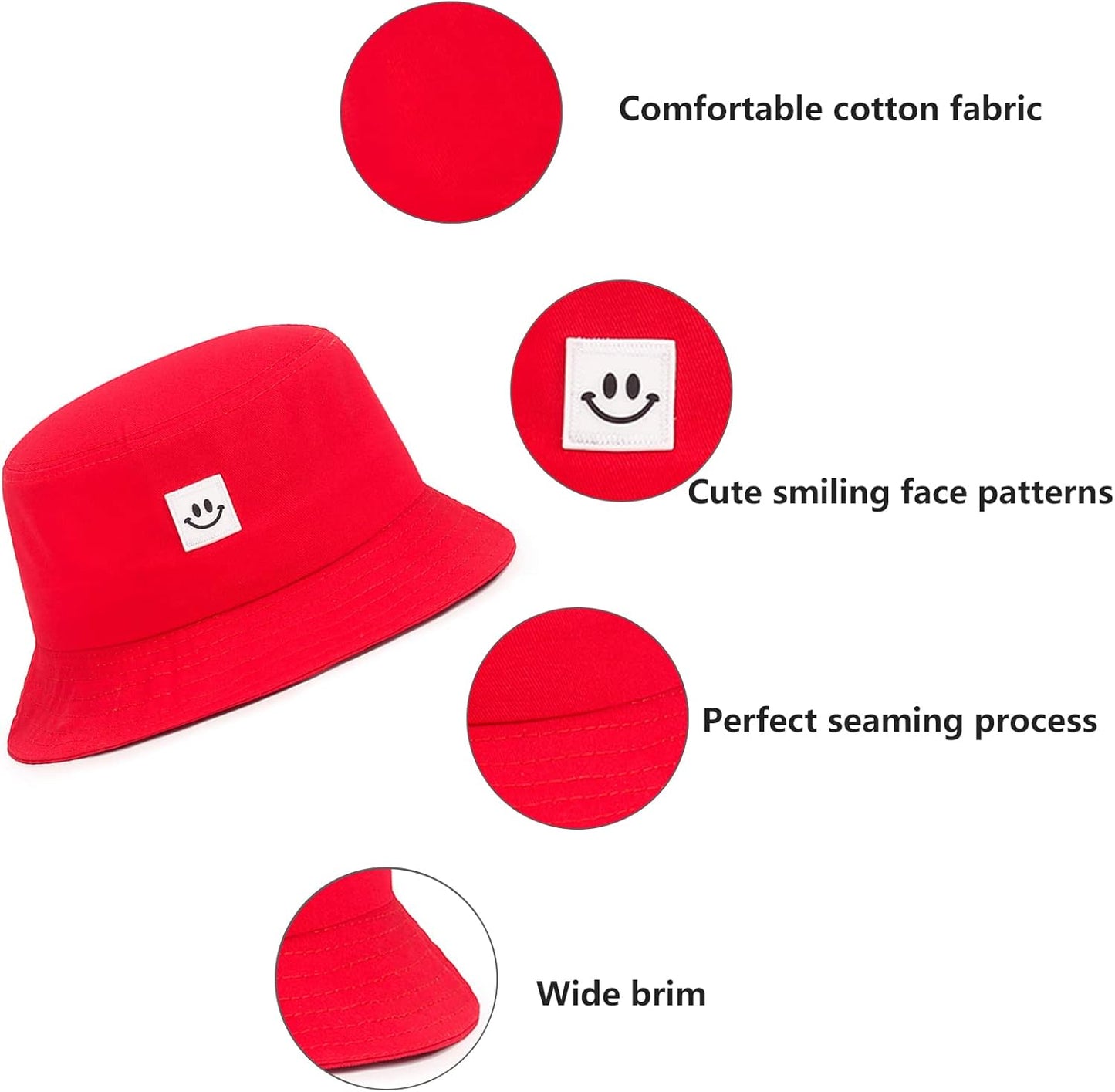 Kids Sun Hat Smile Face Bucket Hat for Girls Boys Summer Sun Protection Cotton Unisex Beach Cap