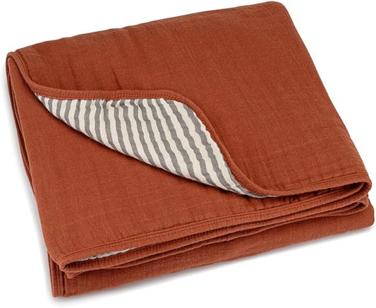 Parker Baby Muslin Blanket | 100% Soft Cotton Toddler Quilt & Baby Muslin Swaddle | Gender Neutral Design 47" x 47" Blanket