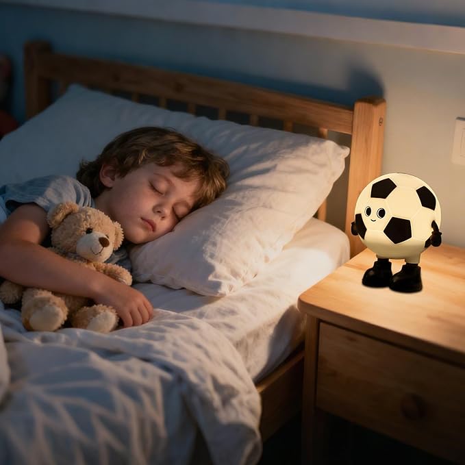 Cute Soccer Ball Fun Night Light - Dimmable RGB Touch Control Lamp, USB-C Rechargeable, Stress Relief Toy for Sports Fans, Home Decor and Gift