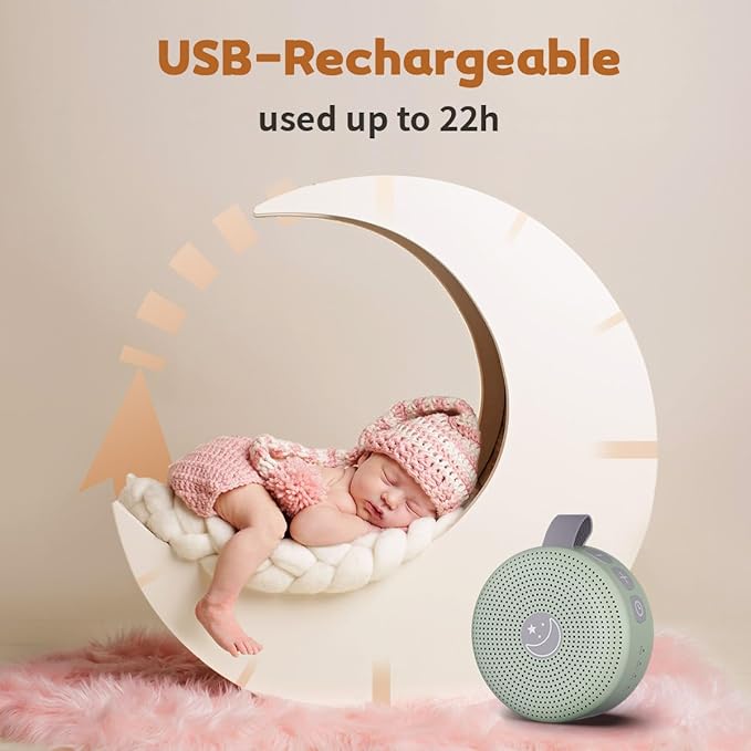 Mini Sound Machine Portable Baby White Noise Machine Brown Noise Machine 30 Soothing Sounds for Kids Adults Auto-Off Timer 32 Volume Levels Battery Sleep Machine for Home Office Privacy (Pale Green)