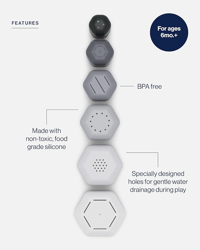 Lalo Stacking Cups - Baby and Toddler Stacking Cups for Bath Time, 6 Nesting Cups with Openings - Non-Toxic, BPA-Free Silicone Bath Toy, Easy to Clean for 6 Months And Up - B&W