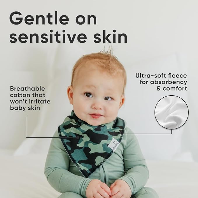 Copper Pearl 4 Pack Soft Cotton Baby Bibs for Drooling and Teething, Absorbent Drool Bibs for Baby Girl and Boy, Adjustable to Fit Newborns to Toddlers, Tons of Styles (Diesel)