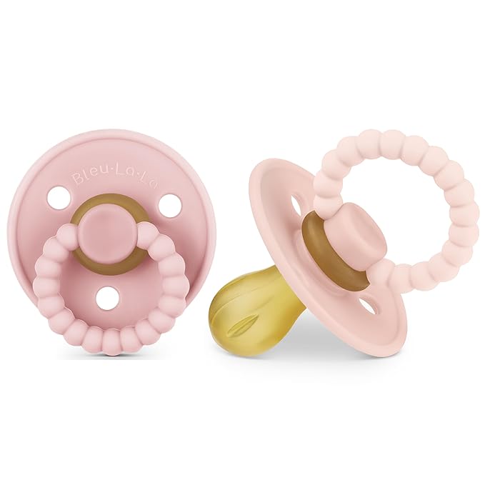 Luladream Pacifier - Natural Rubber Nipple - Soft Teething Handle - for Infants Baby's and Toddlers, 0-18 Months (Blush Pink + Rose Petal)
