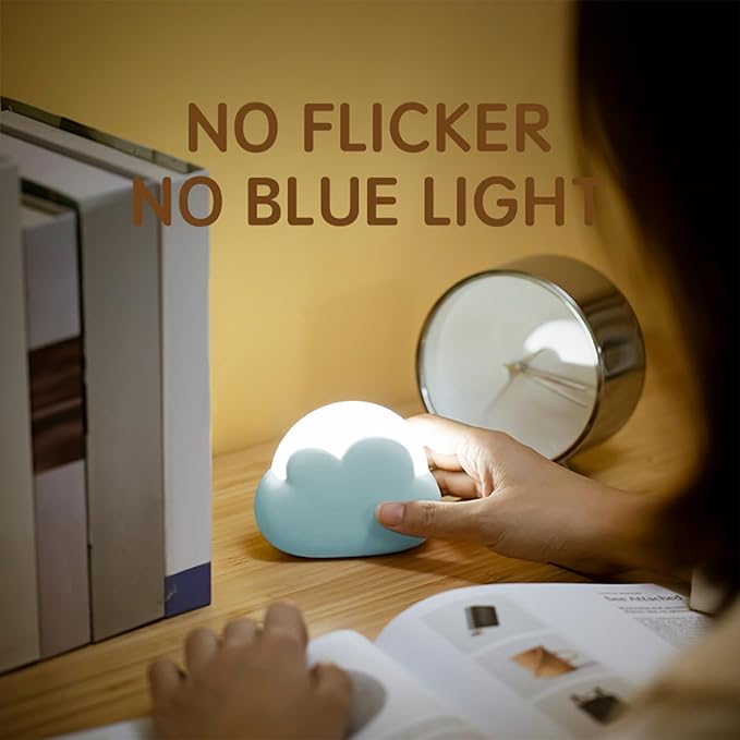 Portable LED Night Light, Cute Cloud Mini Desk Lamp with 4 Working Modes, Rechargeable Kids Night Light for Camping, Bedside Lamp for Bedroom Nightlights [with Wrist Strap] [with USB Cable]