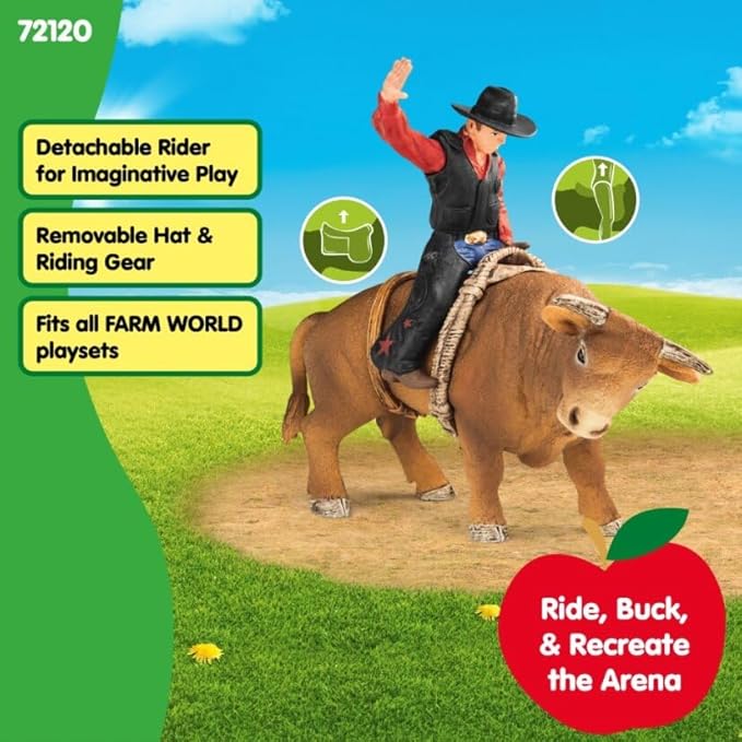 Schleich Farm World Cowboy Bull Riding 4-Piece Cowboy Toy Set for Rodeo Fans & Kids Ages 3+