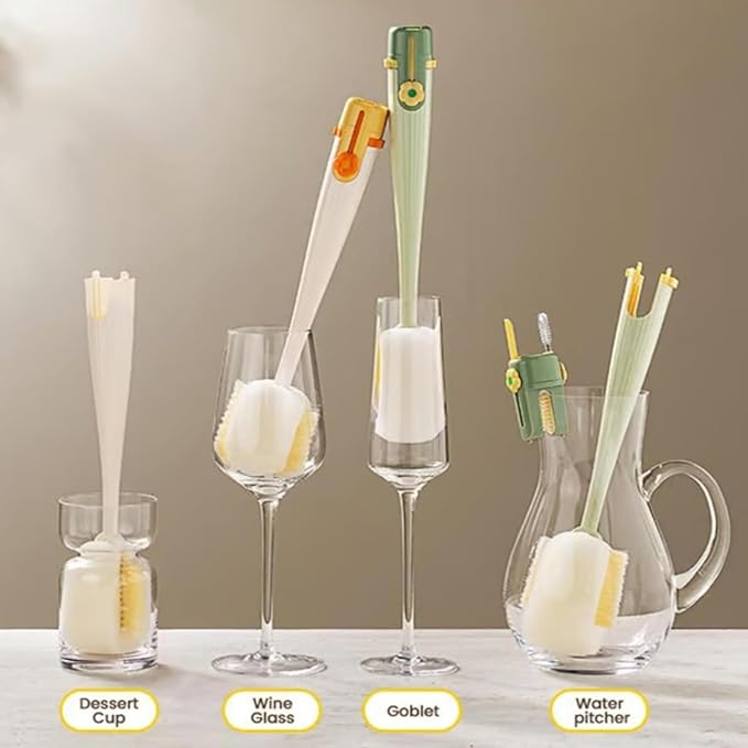 5 in 1 Bottle Cleaning Brush Set, 5‑in‑1 Multifunctional Bottle Cleaning Brush Set, Straw, Lid, Gap & Cup Brushes for Travel and Home Use (Green+Yellow)